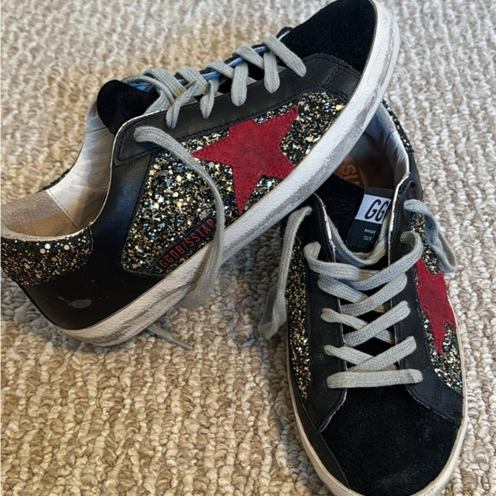 Golden Goose superstar sneakers, gold silver glitter red star 6.5 / 36.5 ladies